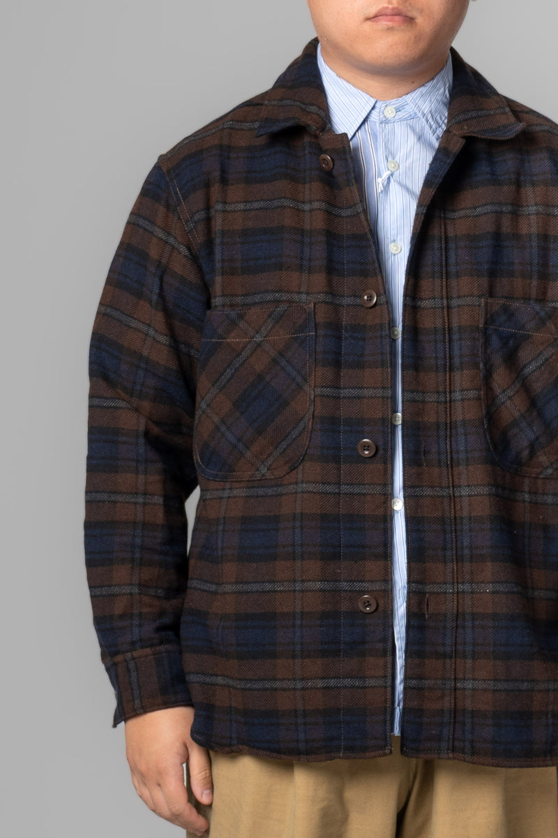 Sage de Cret C/W Dark Cotton Wool Check Work Shirt - Brown Navy