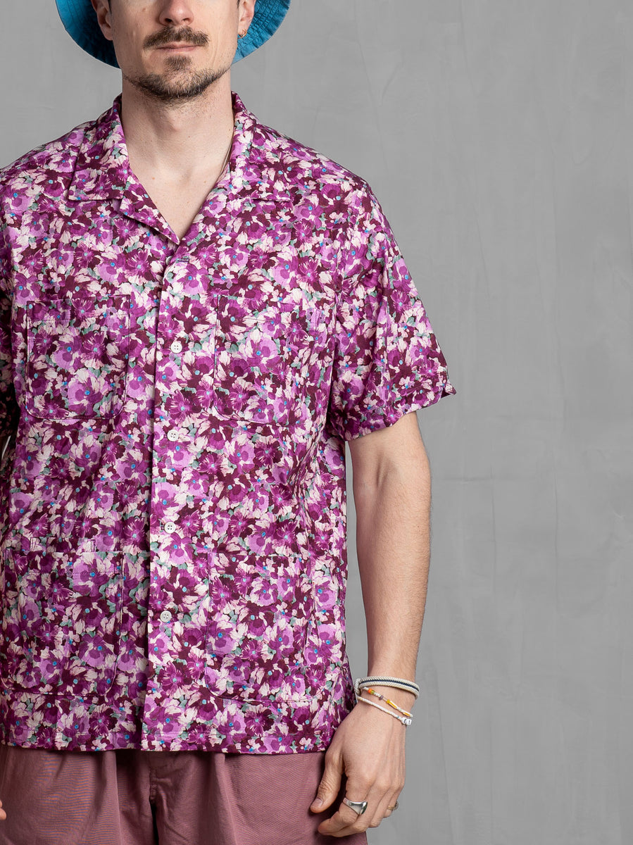 Five Pocket Cotton Island Shirt - Plum Flower Print – Tempest Works