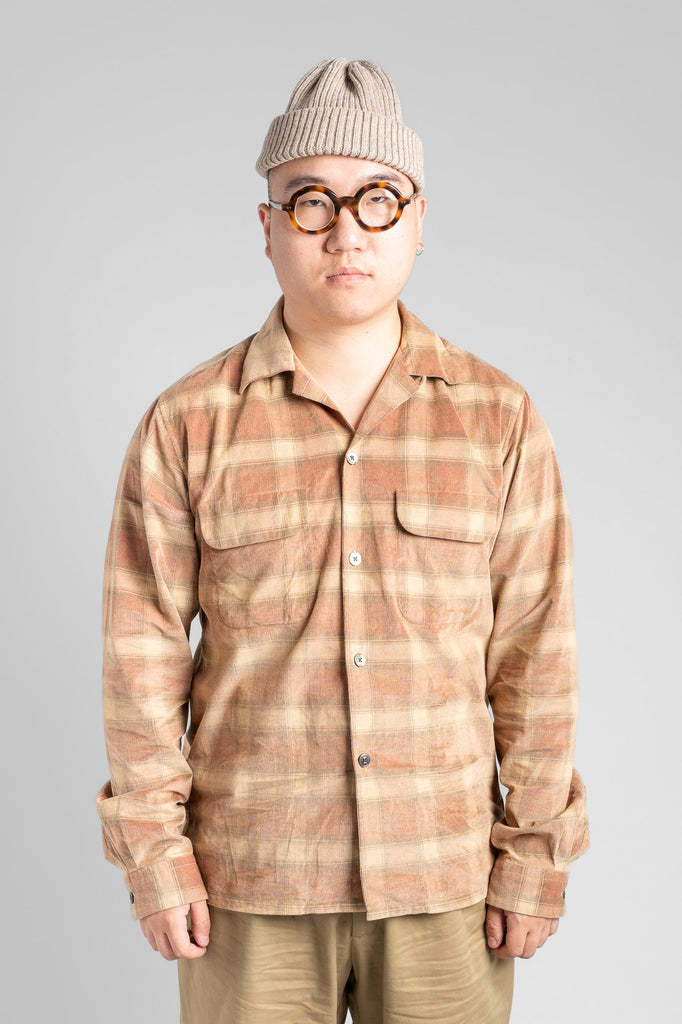 Open Collar Micro-Cord Shirt - Beige Check – Tempest Works