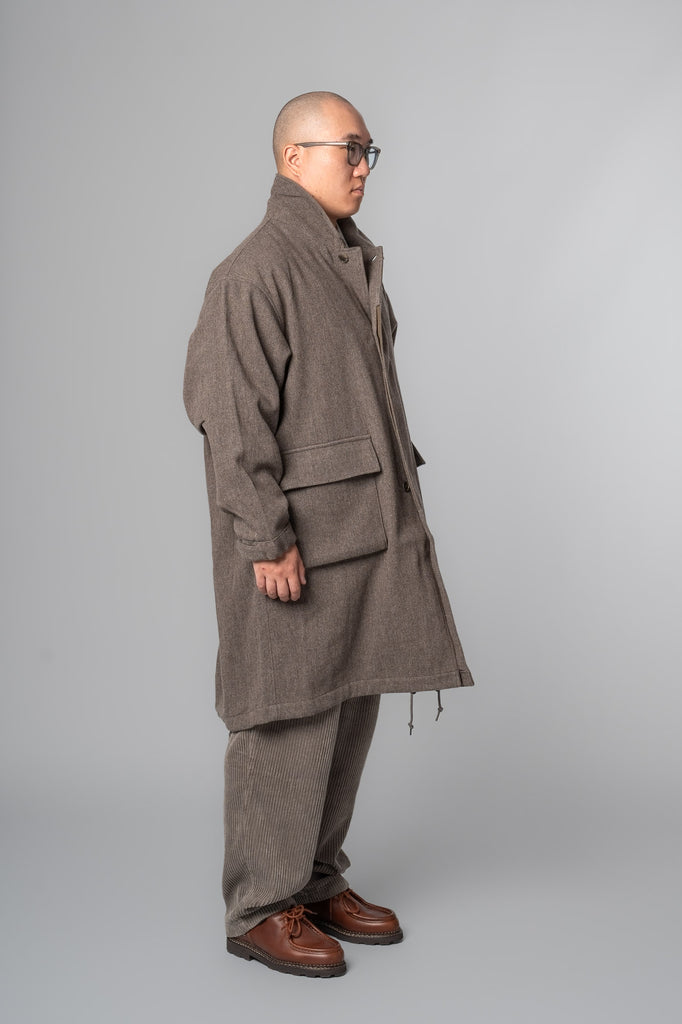 Wool Tweed Fishtail Coat - Greige Brown