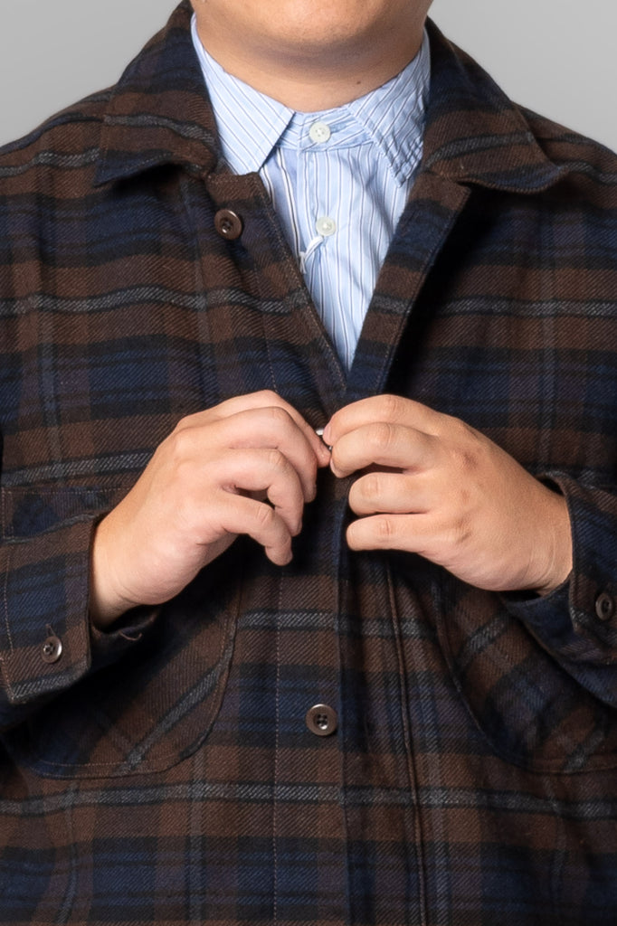 C/W Dark Cotton Wool Check Work Shirt - Brown Navy Check