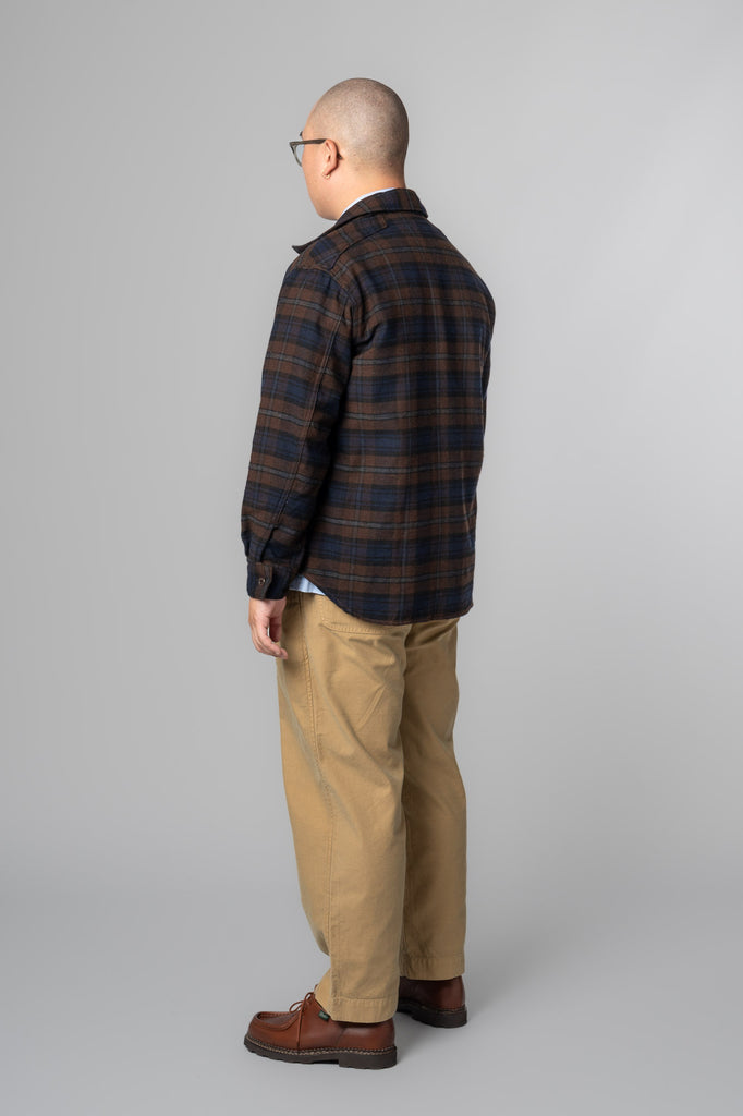 C/W Dark Cotton Wool Check Work Shirt - Brown Navy Check