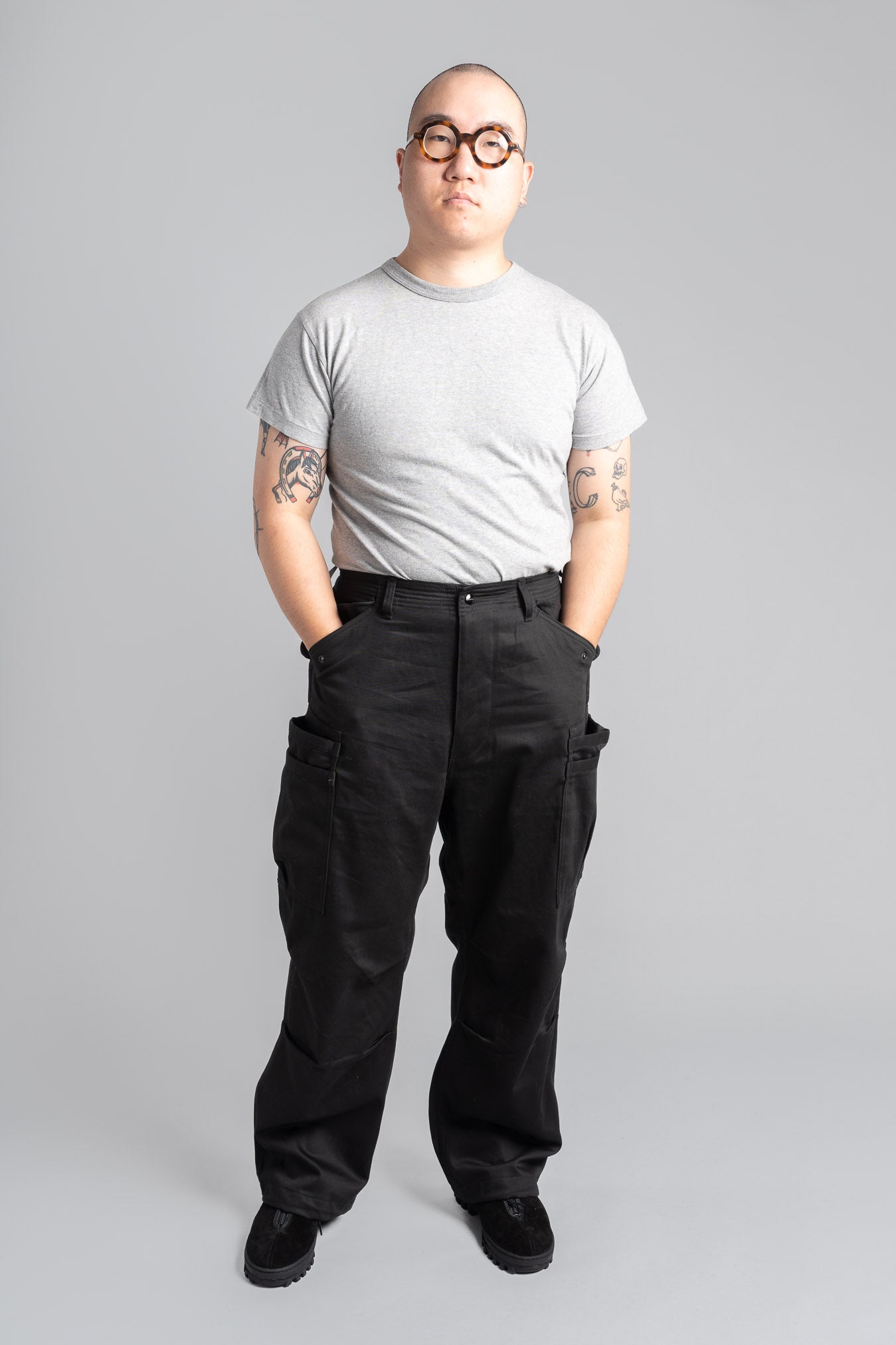 Military Satin Overgrown Pants - Black