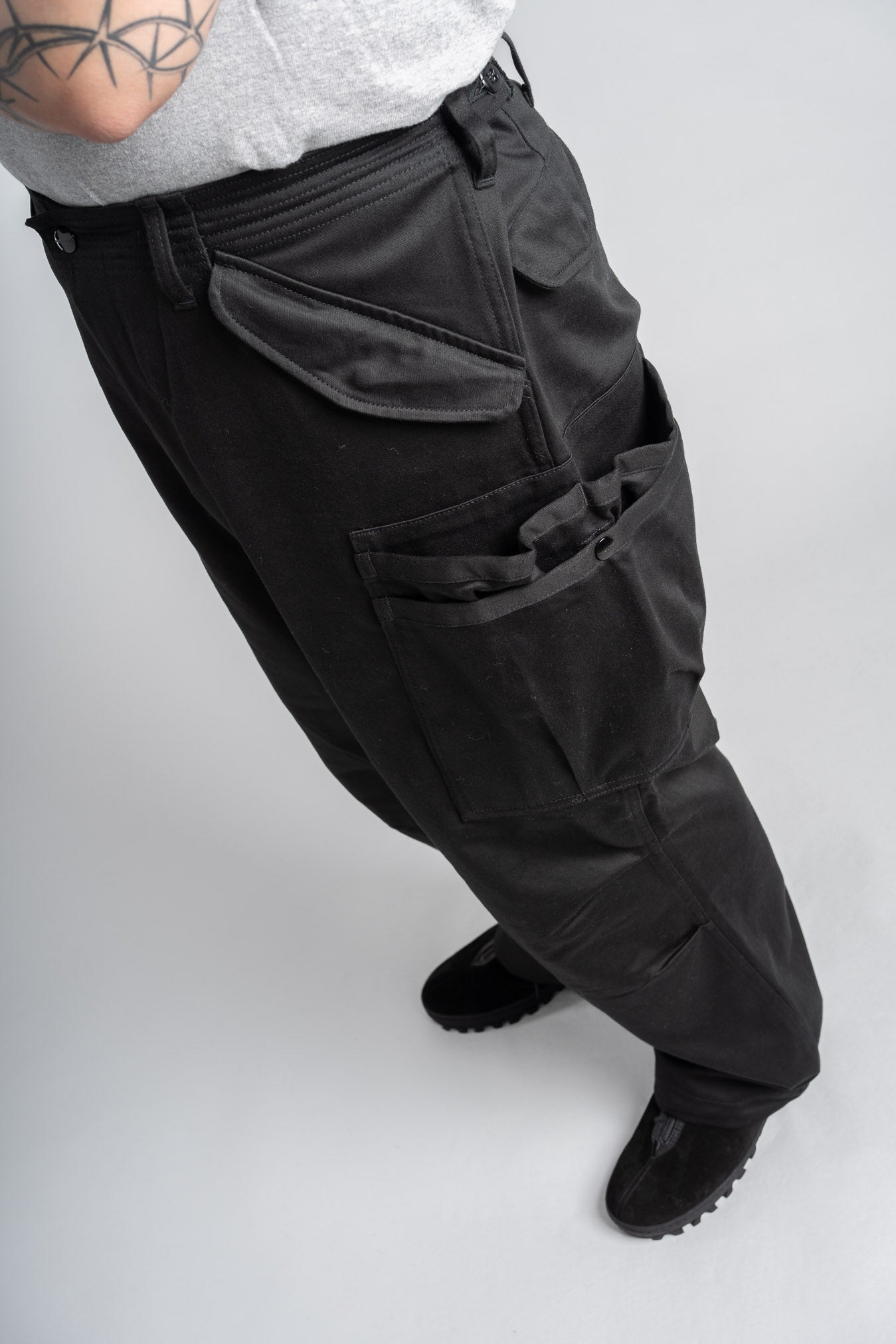 Military Satin Overgrown Pants - Black