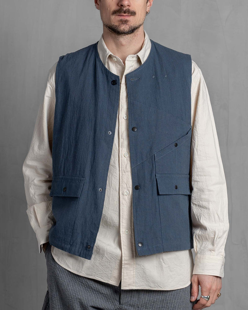 Cotton-Linen Hunting Vest - Blue Grey – Tempest Works